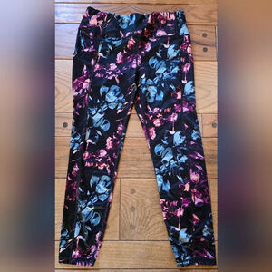 Pro Player Floral Leggings Black Blue Pink